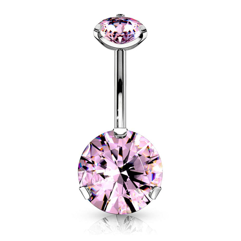 316L Surgical Steel Internally Threaded Pink CZ Belly Ring - Pierced Universe