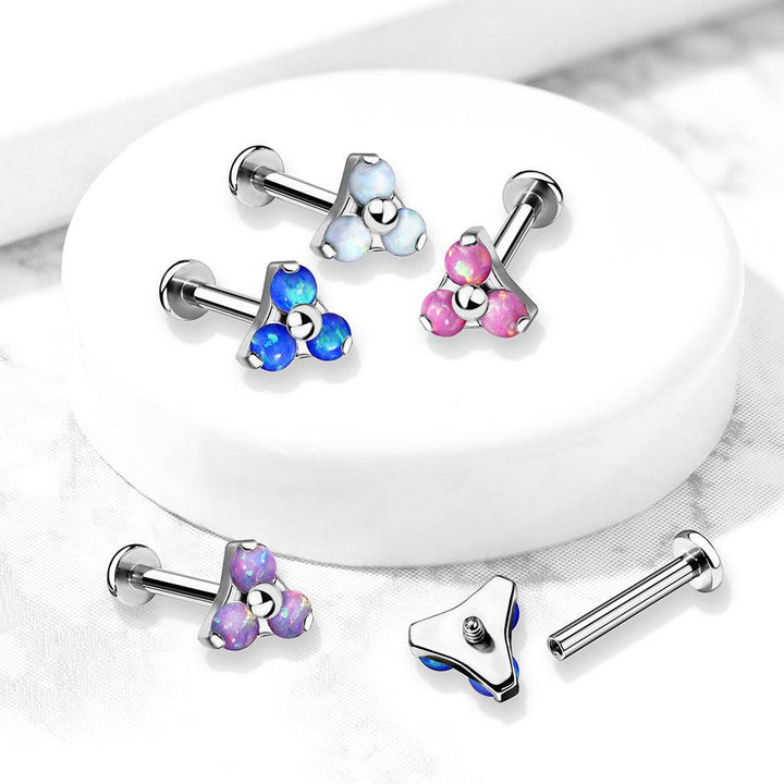 316L Surgical Steel Internally Threaded Purple Opal Triangle CZ Labret - Pierced Universe