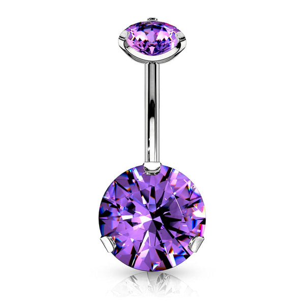 316L Surgical Steel Internally Threaded Tanzanite CZ Belly Ring - Pierced Universe