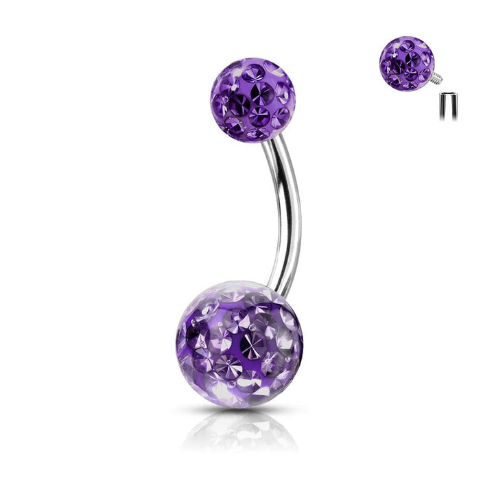 316L Surgical Steel Internally Threaded Tanzanite Shamballa Coated CZ Belly Ring - Pierced Universe