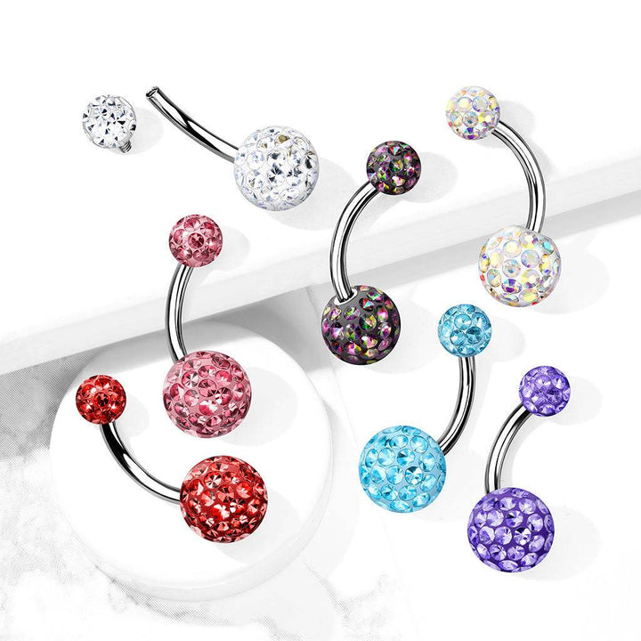 316L Surgical Steel Internally Threaded Tanzanite Shamballa Coated CZ Belly Ring - Pierced Universe