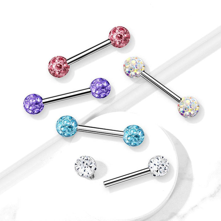 316L Surgical Steel Internally Threaded Tanzanite Shamballa Coated CZ Nipple Ring - Pierced Universe