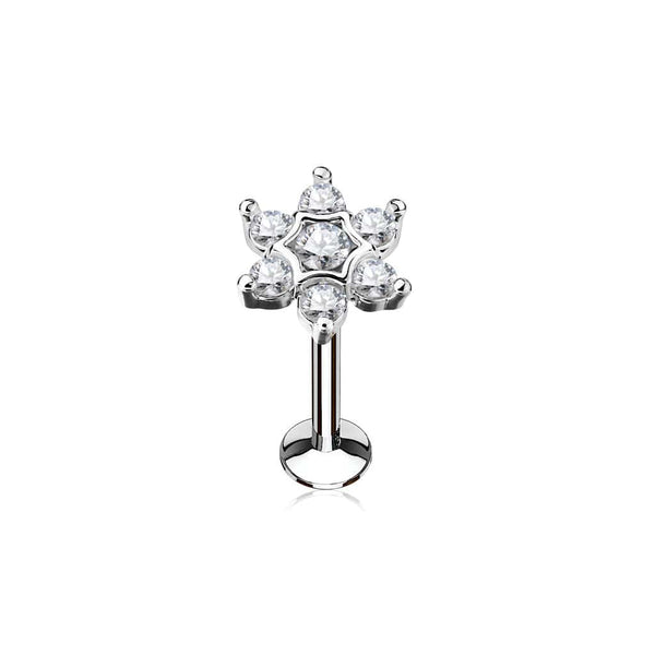 316L Surgical Steel Internally Threaded White CZ Flower Labret - Pierced Universe