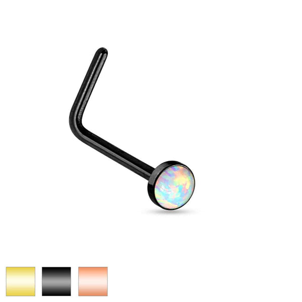 316L Surgical Steel "L" Shape Opal Gem Nose Ring Bent Stud - Pierced Universe