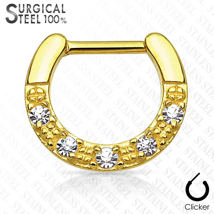 316L Surgical Steel Multi Gem Septum Ring Clicker - Pierced Universe