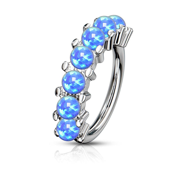 316L Surgical Steel Multi Use Easy Bend Blue Opal Hoop - Pierced Universe