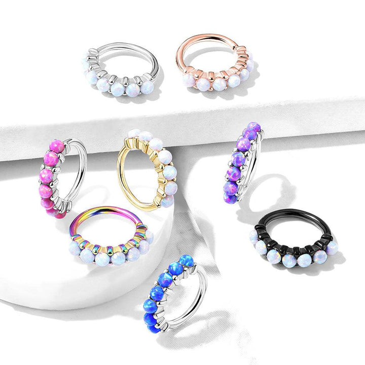 316L Surgical Steel Multi Use Easy Bend White Opal Hoop - Pierced Universe