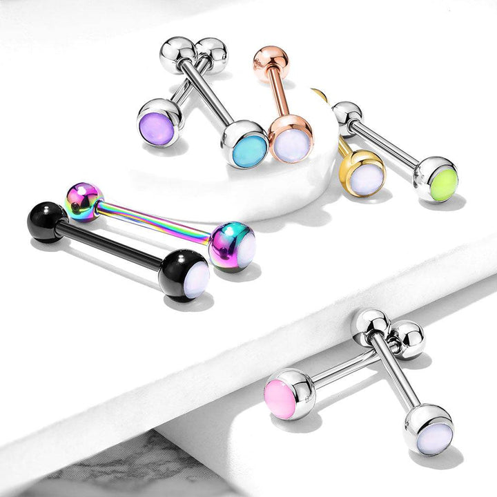 316L Surgical Steel Pink Gem Tongue Ring Straight Barbell - Pierced Universe