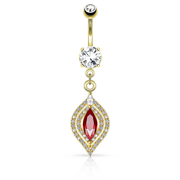 316L Surgical Steel Red Marquise Set Dangle Belly Ring - Pierced Universe