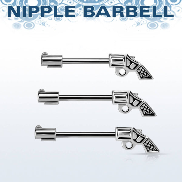316L Surgical Steel Revolver Gun Nipple Ring Barbell - Pierced Universe