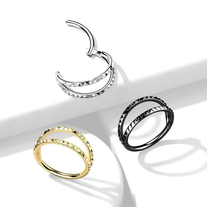 316L Surgical Steel Ridged Double Hoop Hinged Hoop Ring Clicker - Pierced Universe