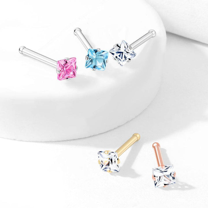 316L Surgical Steel Square White CZ Ball End Nose Pin - Pierced Universe