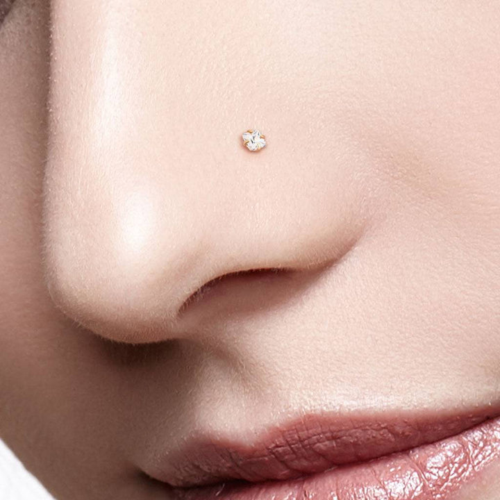 316L Surgical Steel Square White CZ Ball End Nose Pin - Pierced Universe