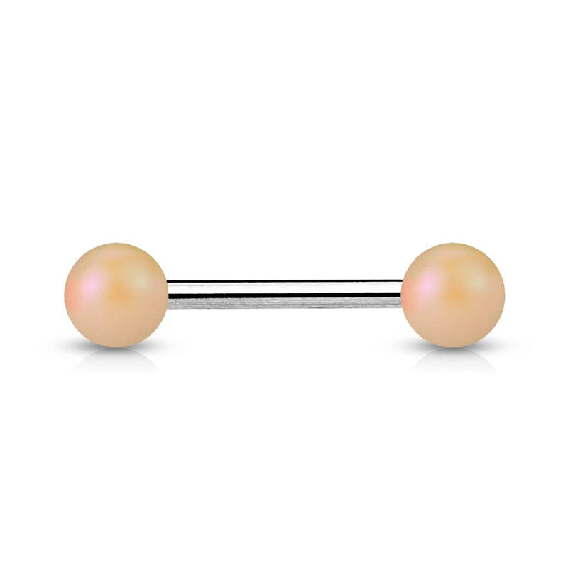 316L Surgical Steel Straight Barbell with Matte Peach Acrylic Balls - Pierced Universe