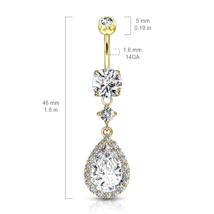 316L Surgical Steel Teardrop White CZ Pave Dangle Belly Ring - Pierced Universe