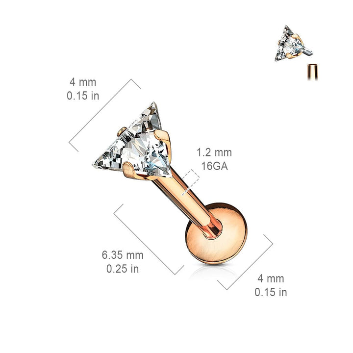 316L Surgical Steel Triangle White CZ Internally Threaded Labret - Pierced Universe