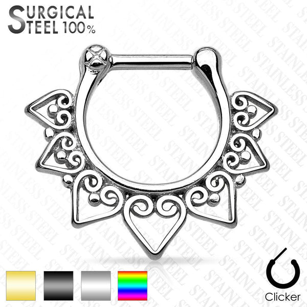 316L Surgical Steel Tribal Fan Spike Septum Ring Clicker - Pierced Universe