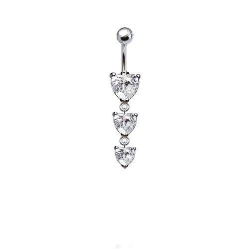 316L Surgical Steel Triple Heart CZ Dangle Belly Ring - Pierced Universe