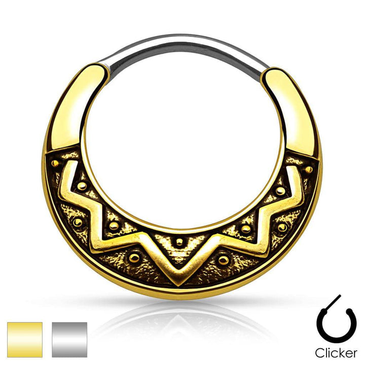 316L Surgical Steel Vintage Antique Curved Septum Nose Ring Clicker - Pierced Universe