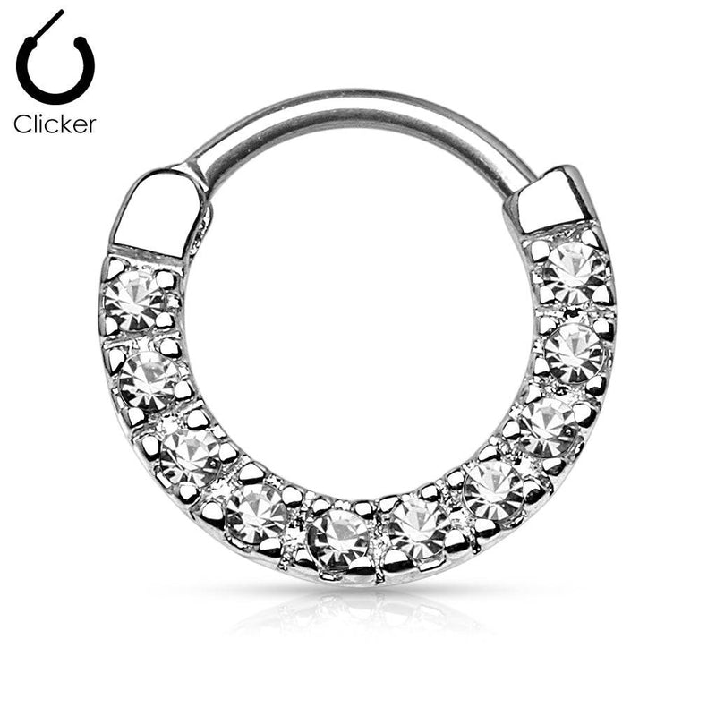 316L Surgical Steel White CZ Gem Septum Ring Clicker Hoop - Pierced Universe