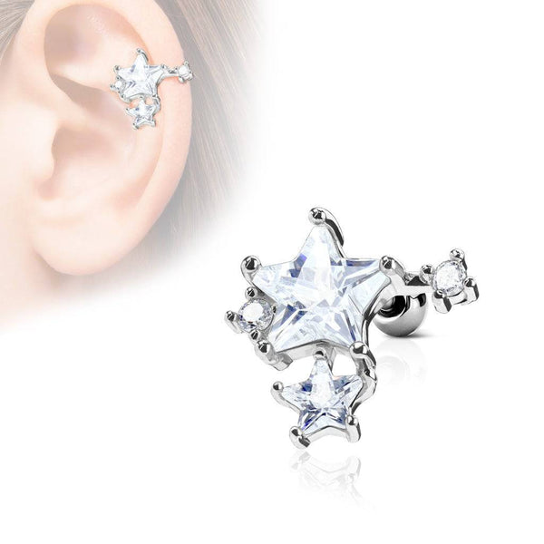 316L Surgical Steel White CZ Star Cluster Helix Barbell - Pierced Universe