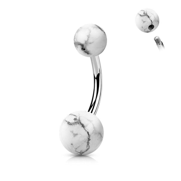 316L Surgical Steel White Howlite Stone Stud Belly Ring - Pierced Universe