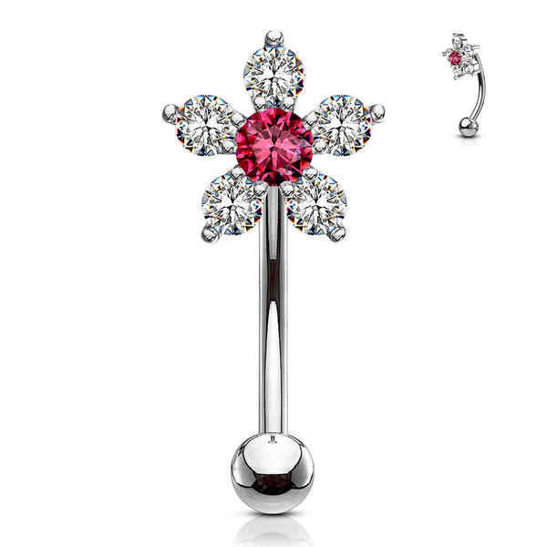 316L Surgical Steel White & Pink Flower Curved Barbell - Pierced Universe