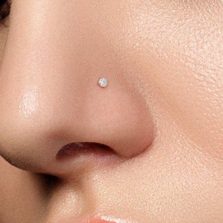 316L Surgical Steel White Round CZ Prong Gem Ball End Nose Ring Stud - Pierced Universe