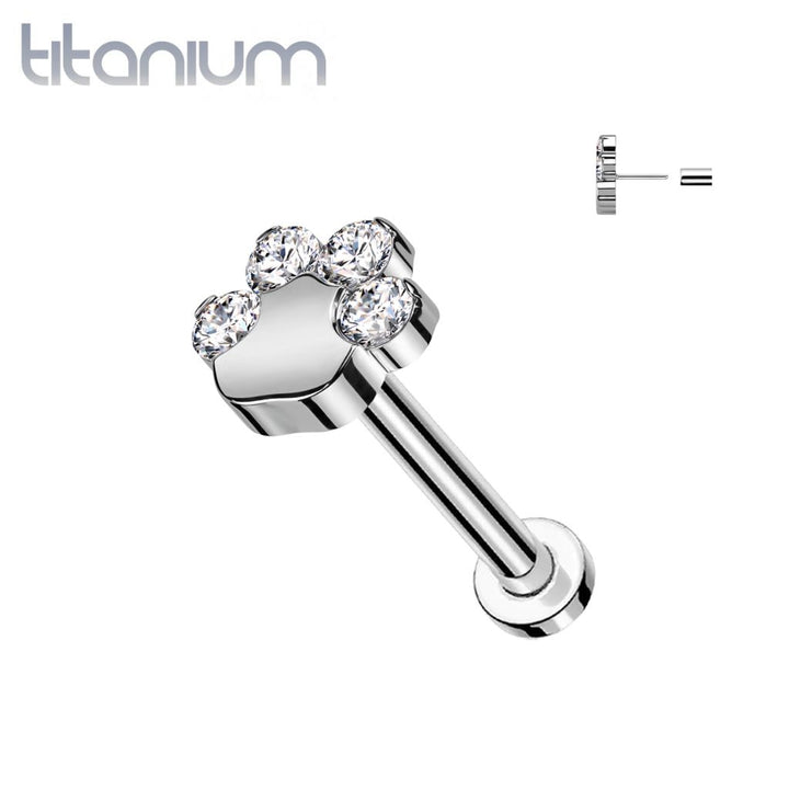 Implant Grade Titanium Paw Print White CZ Threadless Push In Labret - Pierced Universe