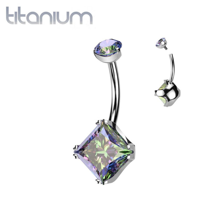 Implant Grade Titanium Vitrail Medium CZ Simple Square Gem Belly Ring - Pierced Universe