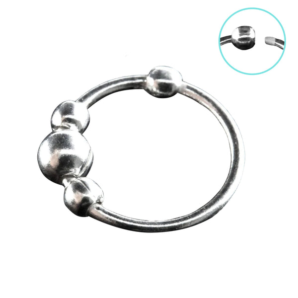 925 Sterling Silver Tribal Bead Nose Hoop Ring - Pierced Universe