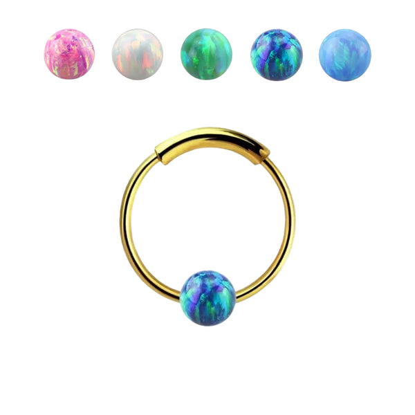 925 Sterling Silver Gold Plated Opal Ball Nose Hoop Ring - Pierced Universe
