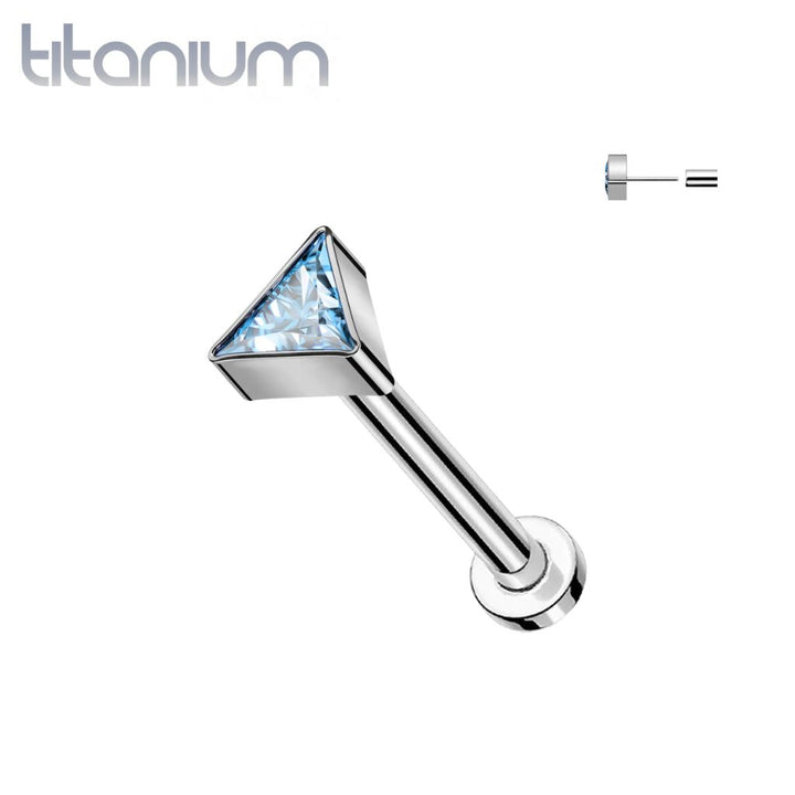 Implant Grade Titanium Aqua CZ Triangle Threadless Push In Labret - Pierced Universe