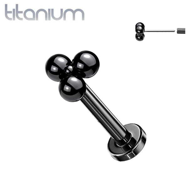 Implant Grade Titanium Threadless Push In Tragus/Cartilage Black PVD Trillium Labret Stud Implant Grade Titanium Threadless Push In Tragus/Cartilage Black PVD Trillium Labret Stud