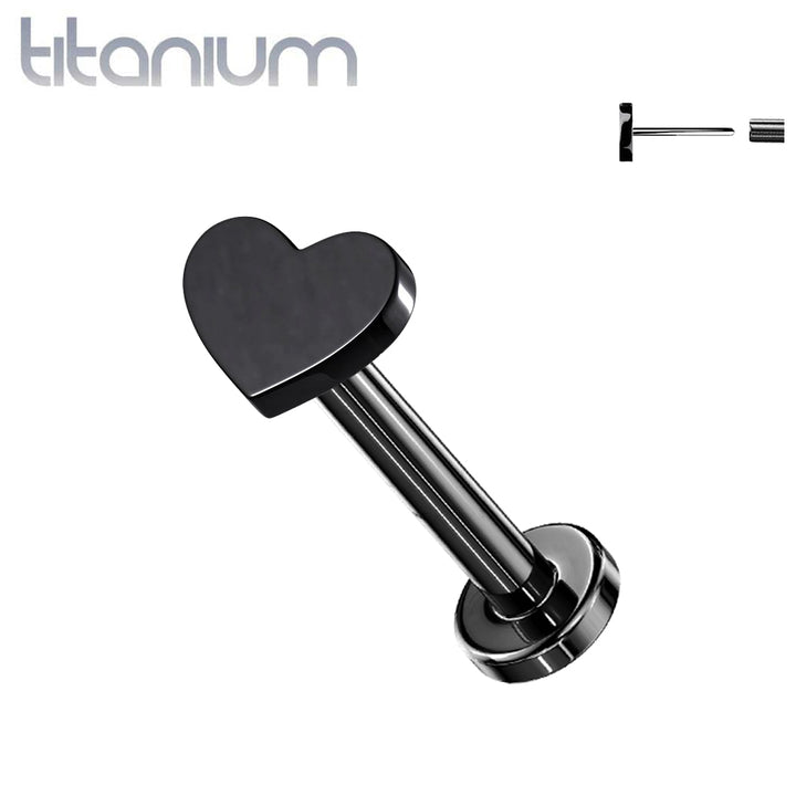 Implant Grade Titanium Threadless Push In Tragus/Cartilage Black PVD Heart Stud With Flat Back - Pierced Universe