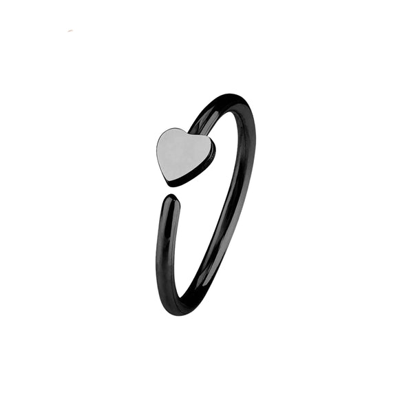 Black IP on 316L Surgical Steel Nose Hoop Ring with Small Heart - Pierced Universe