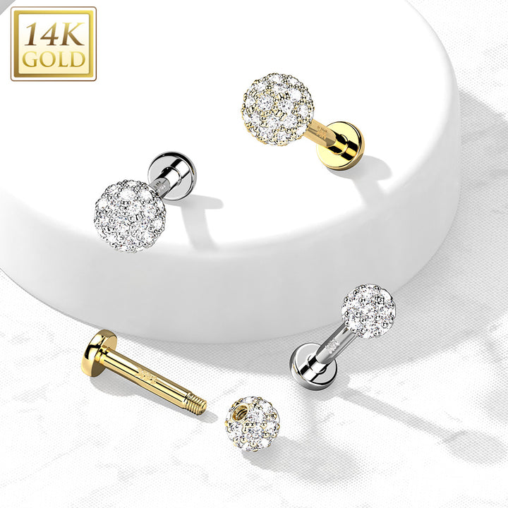 14kt Yellow Gold Multi CZ Cluster Flat Back Labret - Pierced Universe