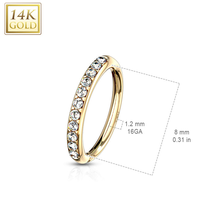 14KT Solid Yellow Gold White CZ Studded Nose Ring Hoop - Pierced Universe