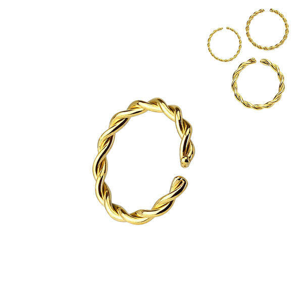 Gold Plated Multi-Use 316L Surgical Steel Braided Twisted Nose Hoop Ring - Pierced Universe