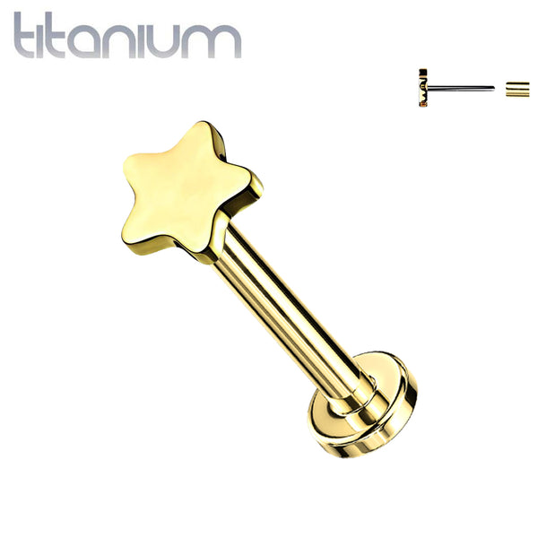 Implant Grade Titanium Threadless Push In Tragus/Cartilage Gold PVD Star Stud With Flat Back - Pierced Universe