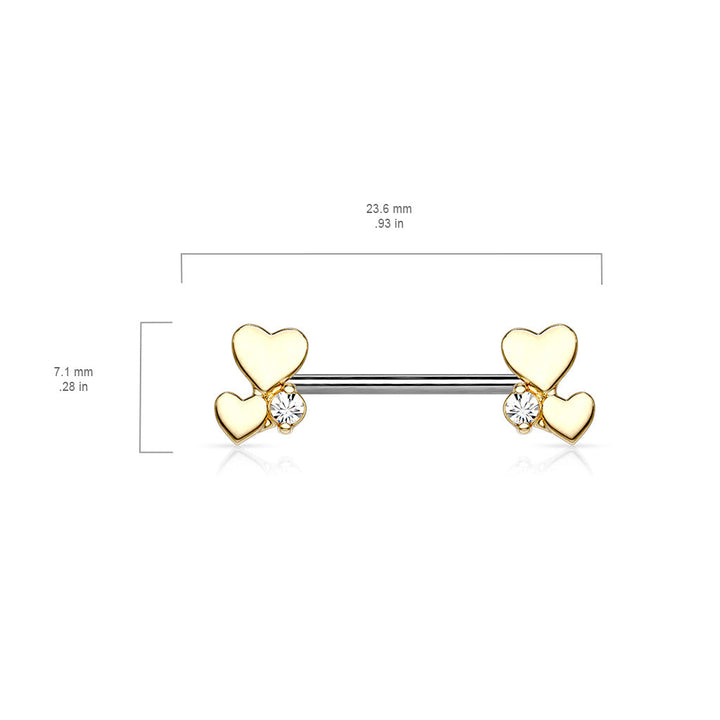 316L Surgical Steel Rose Gold PVD White CZ With Hearts Nipple Ring Straight Barbell - Pierced Universe