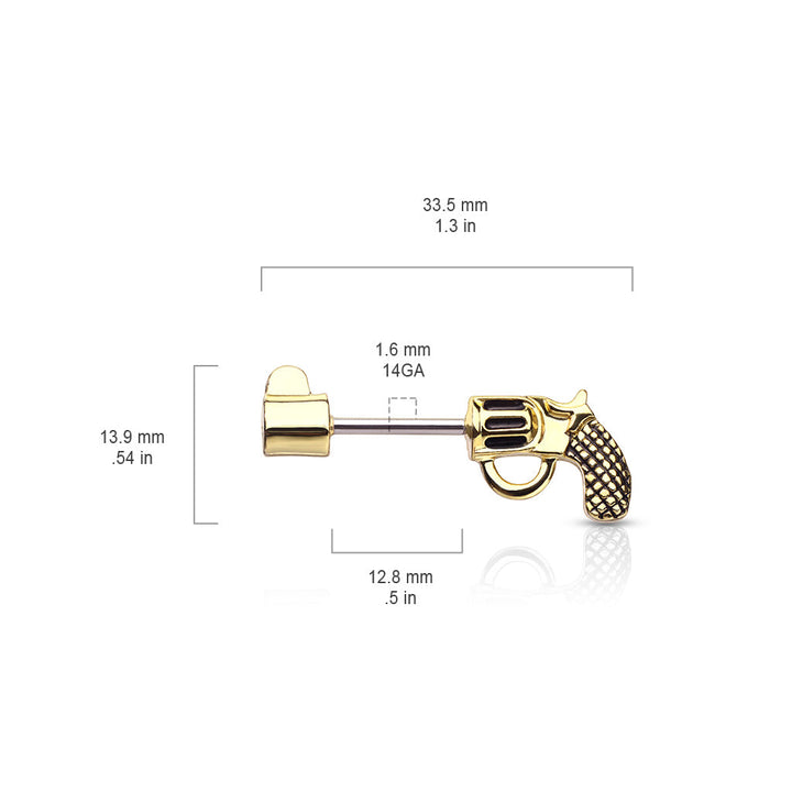 316L Surgical Steel Gold PVD Large Revolver Straight Barbell Nipple Ring - Pierced Universe