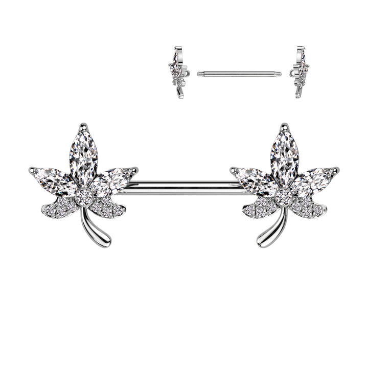 316L Surgical Steel Petal Flower White CZ Nipple Ring Barbell - Pierced Universe