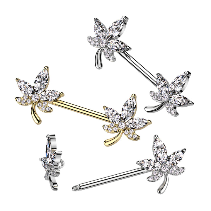 316L Surgical Steel Petal Flower White CZ Nipple Ring Barbell - Pierced Universe