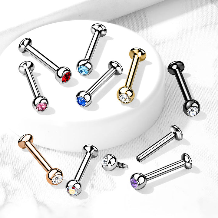 316L Surgical Steel Internally Threaded Tanzanite CZ Labret Flat Back - Pierced Universe