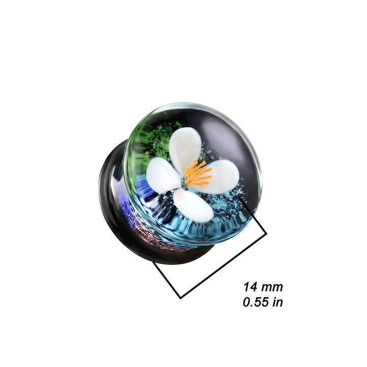 Double Flared White Flower Glass Ear Plugs - Pierced Universe