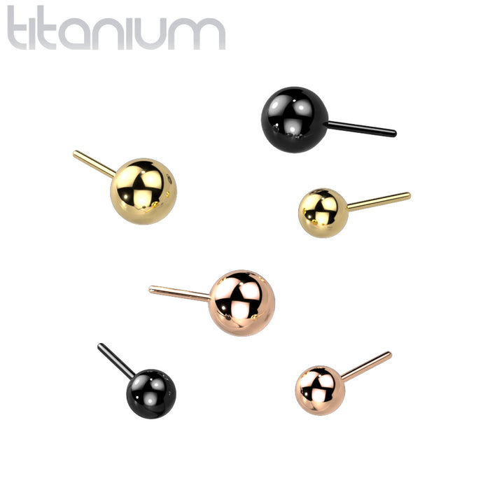 Implant Grade Titanium Gold PVD Threadless Push In Ball Top Labret With Flat Back - Pierced Universe