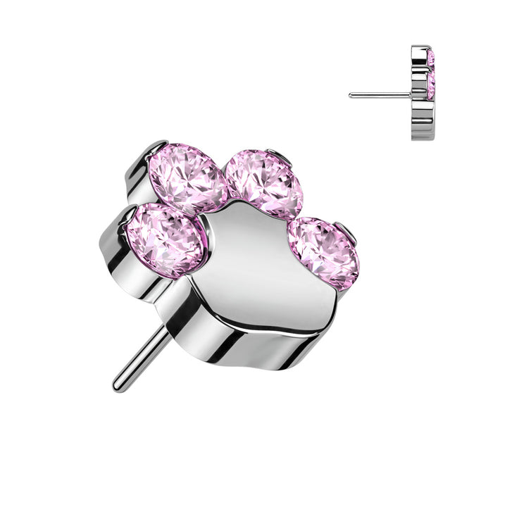 Implant Grade Titanium Paw Print Pink CZ Threadless Push In Labret - Pierced Universe