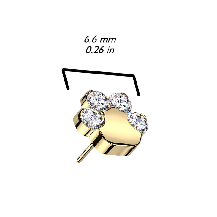Pair of Implant Grade Titanium Paw Print Aurora Borealis CZ Push In Earrings With Flat Back - Pierced Universe