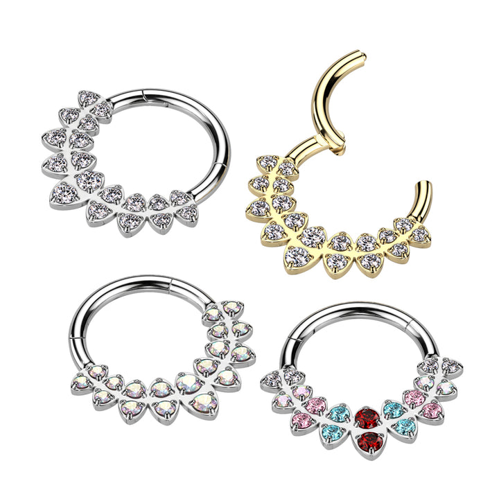 316L Surgical Steel Gold PVD Multi White CZ Gems Hinged Clicker Hoop - Pierced Universe